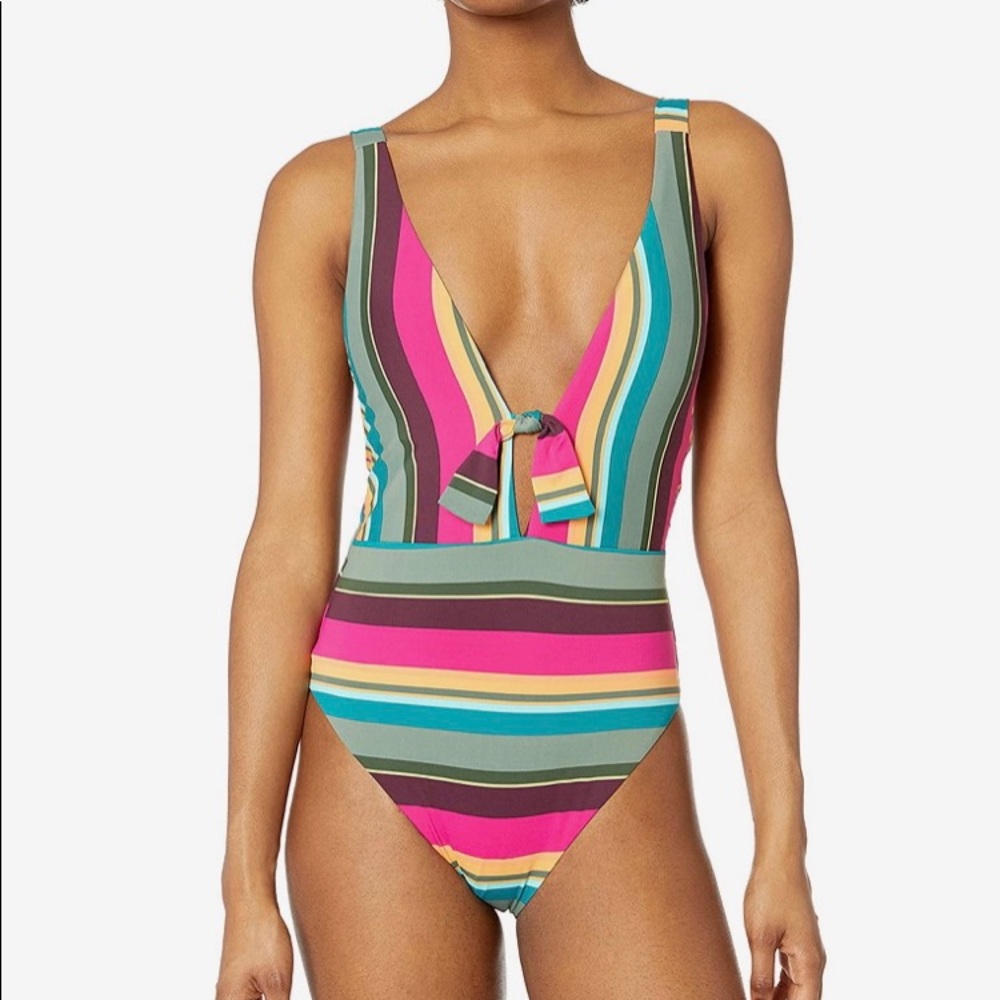 NWT BCBGeneration classy striped one piece swim green orange and pink size xxs